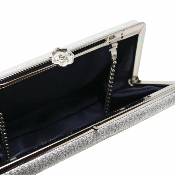 Vintage Cocktail Box Purse Clutch Handbag Silver Metallic w Chain 8x4 - Hey Viv - Picture 5 of 6